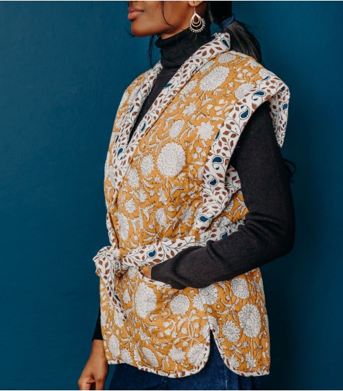 Veste fleurie taille S/M - moutarde