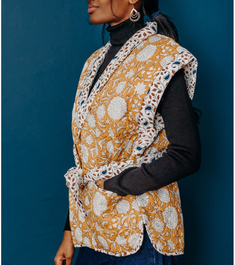 Veste fleurie taille S/M - moutarde