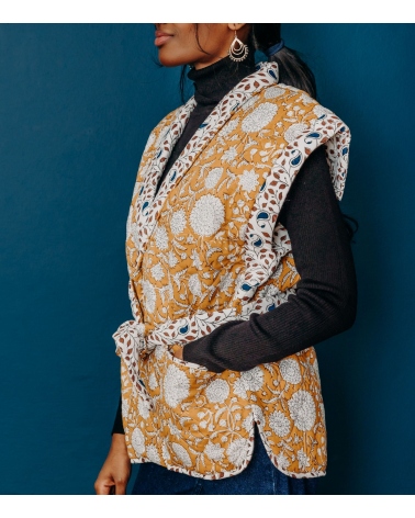 Veste fleurie taille S/M - moutarde