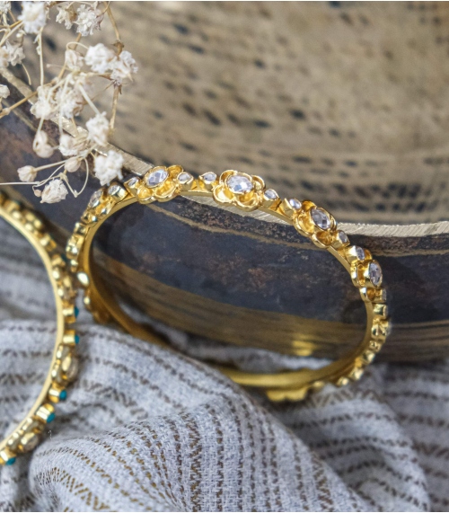 Bracelet indien argent plaqué or et cristal