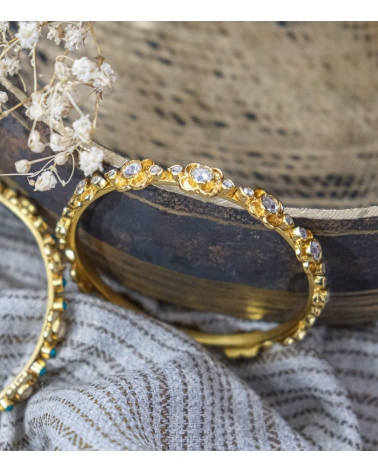 Bracelet indien argent plaqué or et cristal