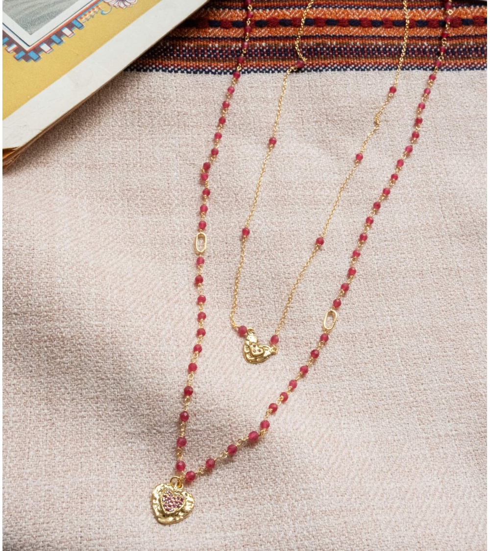 Collier double rang avec rubis