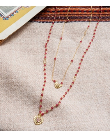 Collier double rang avec rubis